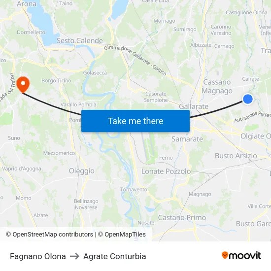 Fagnano Olona to Agrate Conturbia map