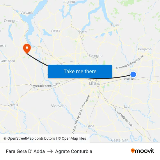 Fara Gera D' Adda to Agrate Conturbia map