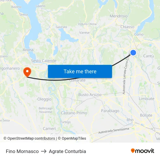 Fino Mornasco to Agrate Conturbia map