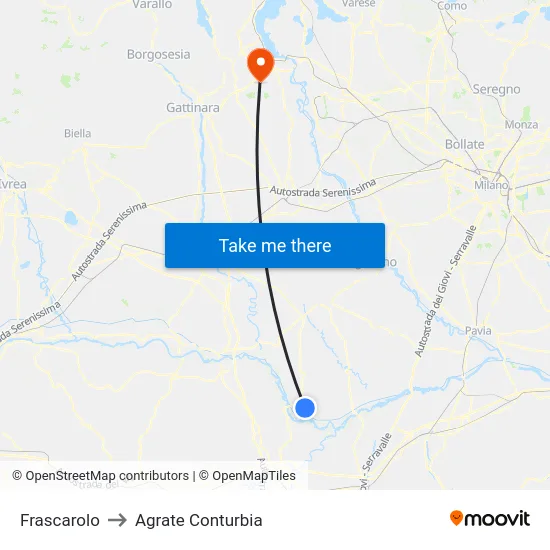 Frascarolo to Agrate Conturbia map