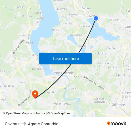Gavirate to Agrate Conturbia map