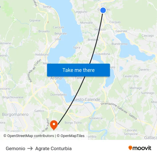 Gemonio to Agrate Conturbia map