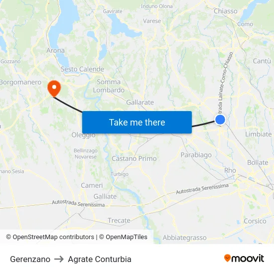 Gerenzano to Agrate Conturbia map