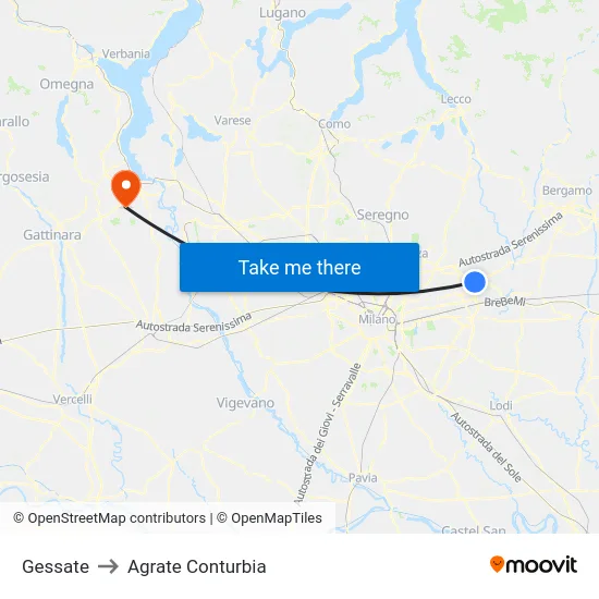Gessate to Agrate Conturbia map