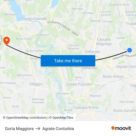 Gorla Maggiore to Agrate Conturbia map