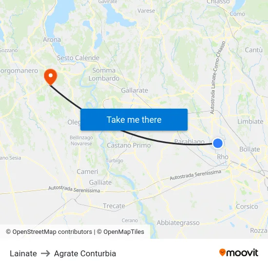 Lainate to Agrate Conturbia map