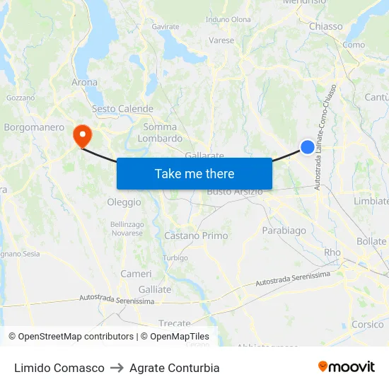 Limido Comasco to Agrate Conturbia map