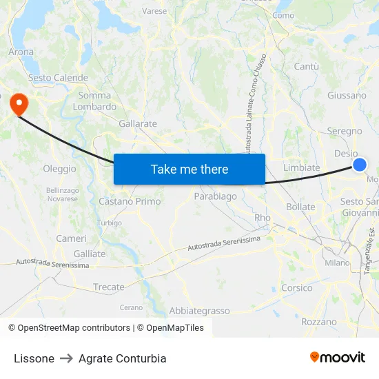 Lissone to Agrate Conturbia map