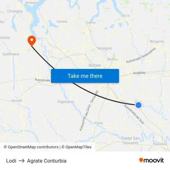 Lodi to Agrate Conturbia map