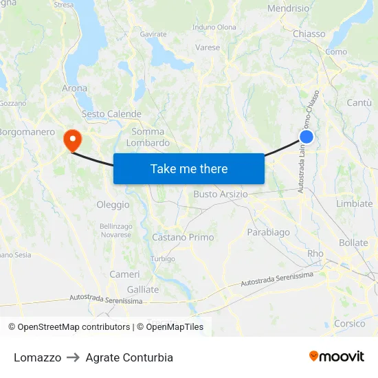 Lomazzo to Agrate Conturbia map
