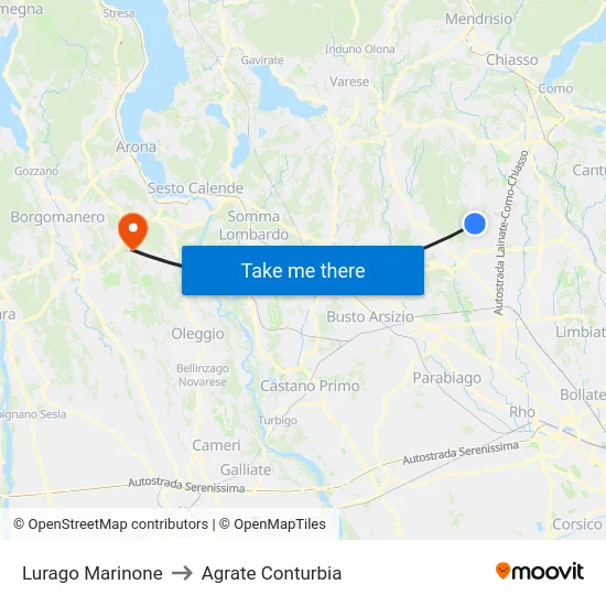 Lurago Marinone to Agrate Conturbia map
