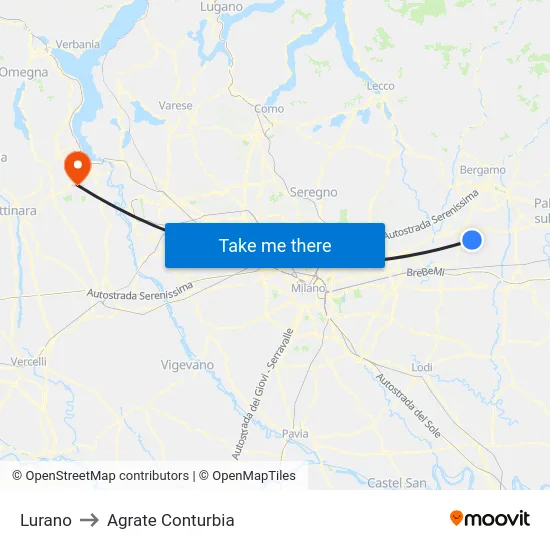 Lurano to Agrate Conturbia map
