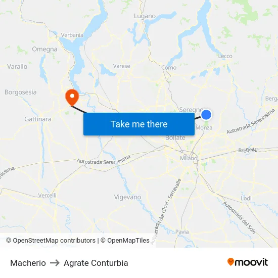 Macherio to Agrate Conturbia map
