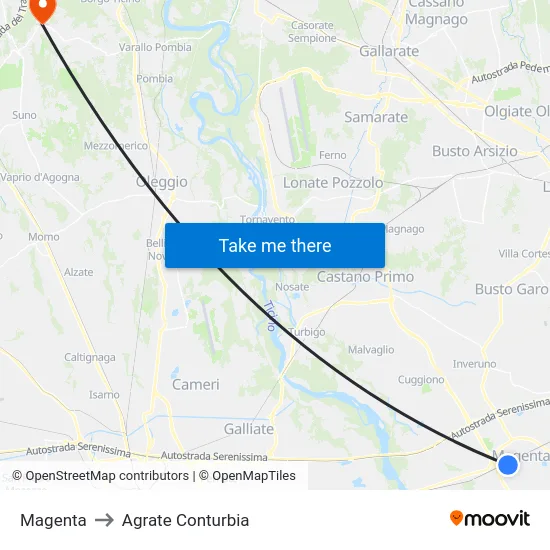 Magenta to Agrate Conturbia map