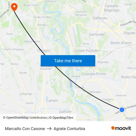 Marcallo Con Casone to Agrate Conturbia map