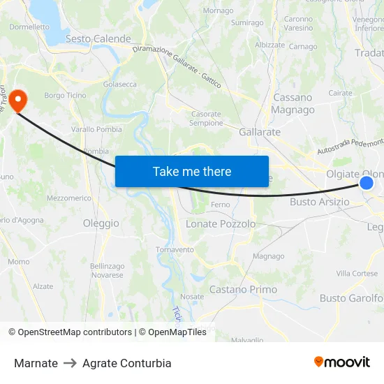 Marnate to Agrate Conturbia map