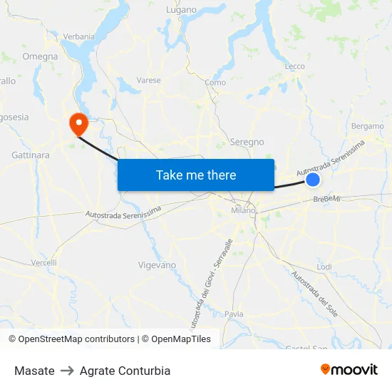 Masate to Agrate Conturbia map