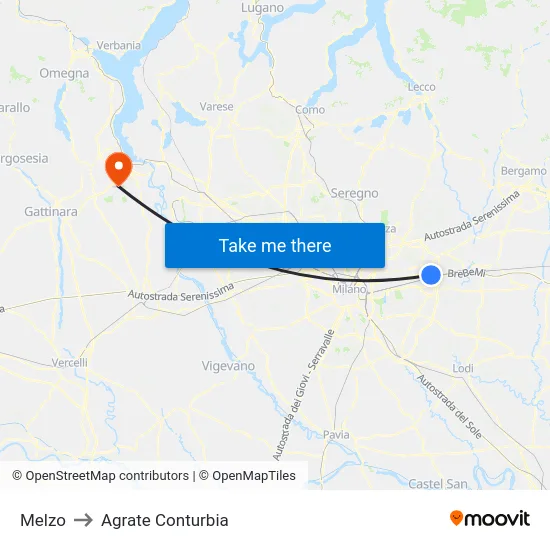 Melzo to Agrate Conturbia map