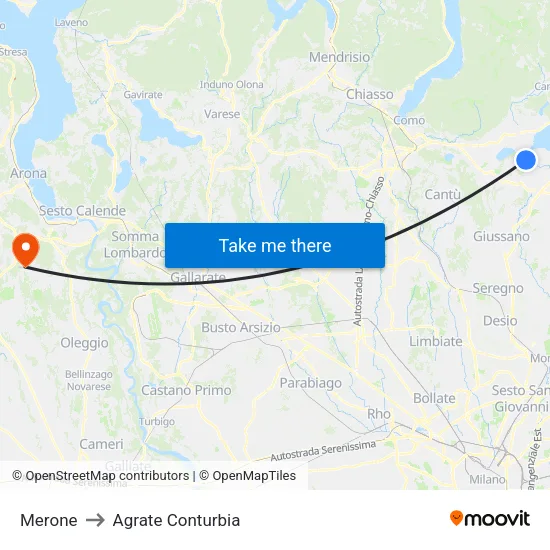 Merone to Agrate Conturbia map