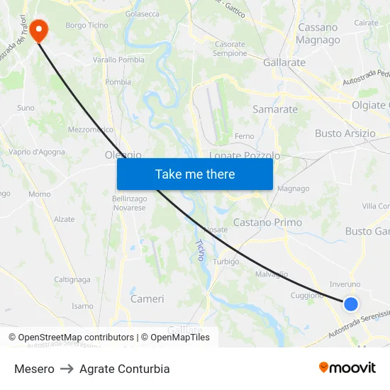 Mesero to Agrate Conturbia map