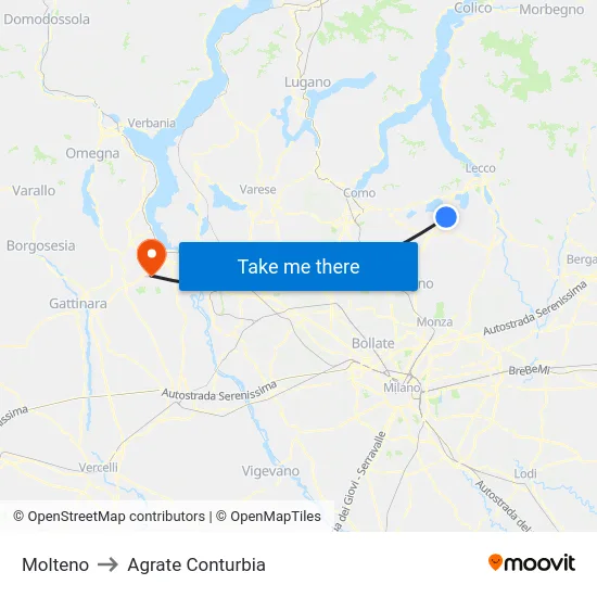 Molteno to Agrate Conturbia map