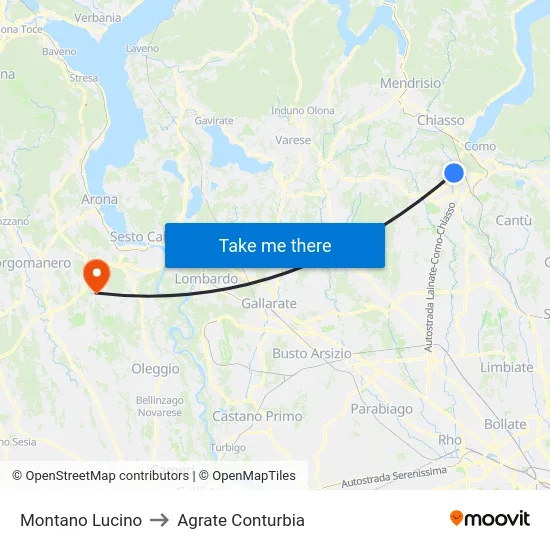 Montano Lucino to Agrate Conturbia map