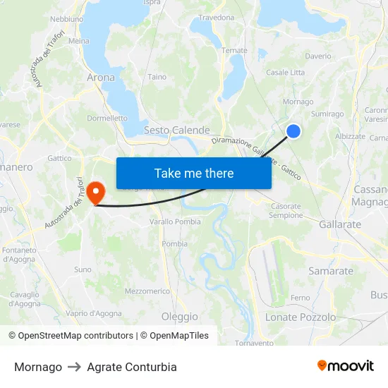 Mornago to Agrate Conturbia map
