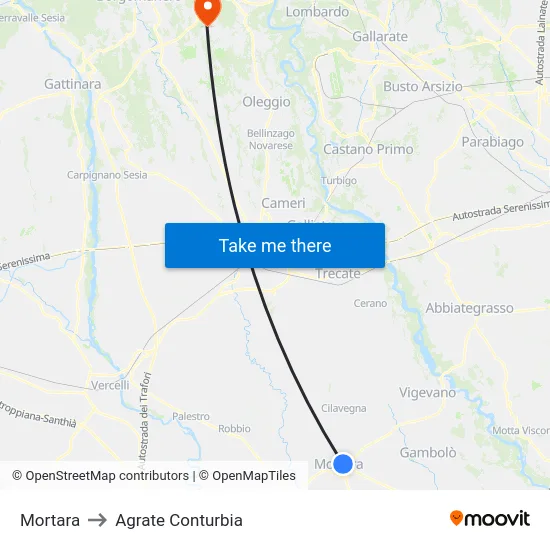 Mortara to Agrate Conturbia map