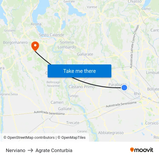 Nerviano to Agrate Conturbia map