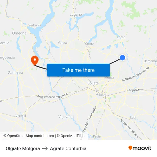 Olgiate Molgora to Agrate Conturbia map