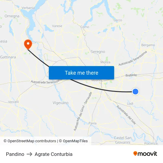 Pandino to Agrate Conturbia map