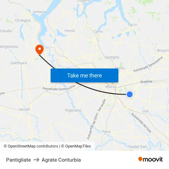 Pantigliate to Agrate Conturbia map