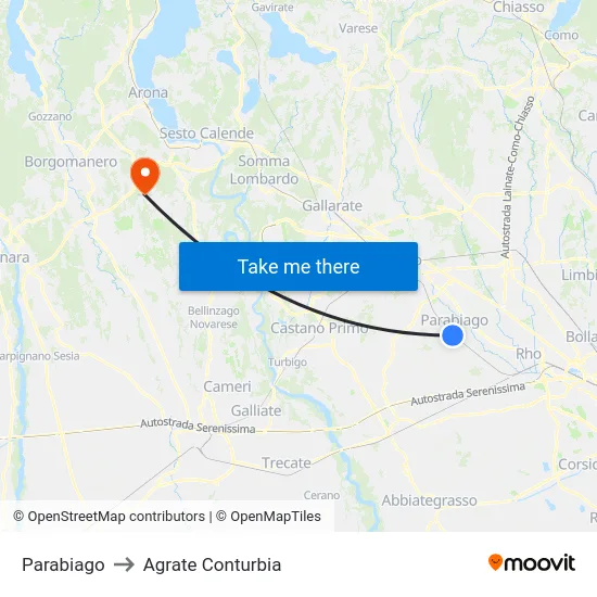 Parabiago to Agrate Conturbia map
