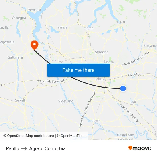 Paullo to Agrate Conturbia map