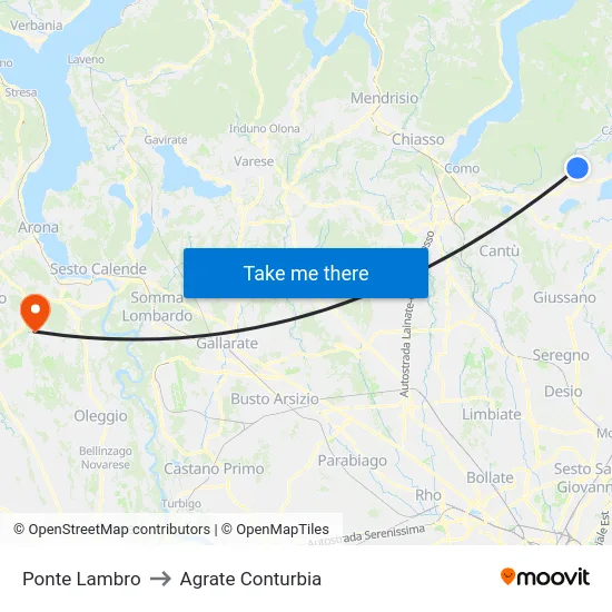 Ponte Lambro to Agrate Conturbia map