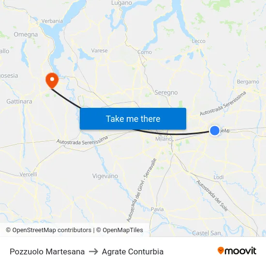 Pozzuolo Martesana to Agrate Conturbia map