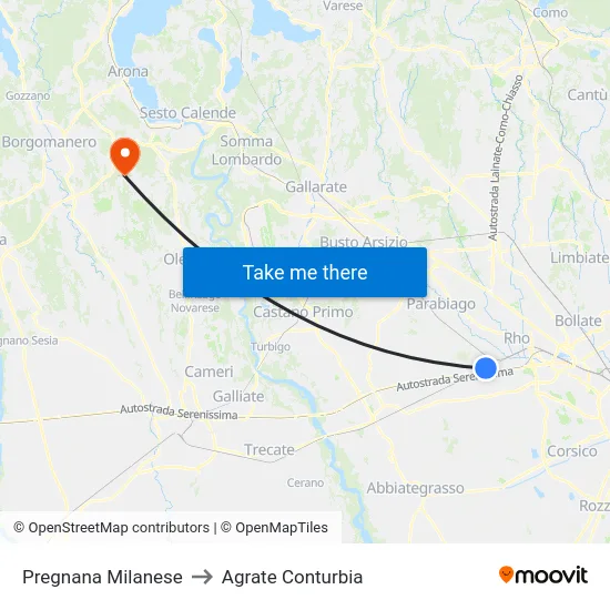 Pregnana Milanese to Agrate Conturbia map