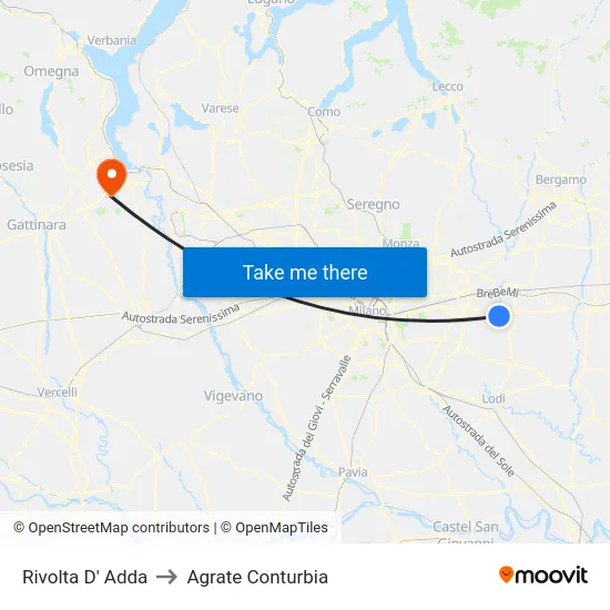 Rivolta D' Adda to Agrate Conturbia map