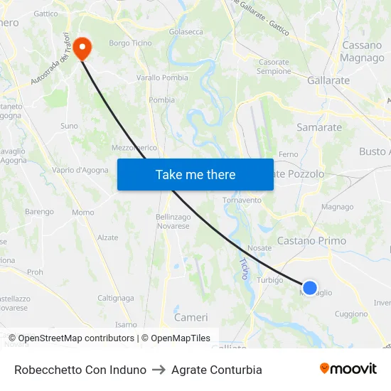 Robecchetto Con Induno to Agrate Conturbia map