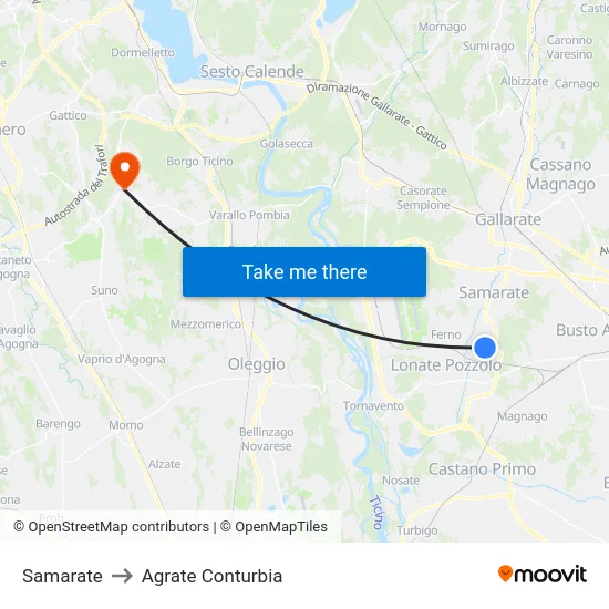 Samarate to Agrate Conturbia map