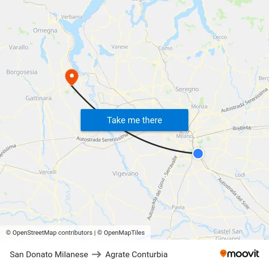 San Donato Milanese to Agrate Conturbia map