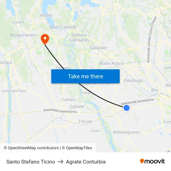 Santo Stefano Ticino to Agrate Conturbia map