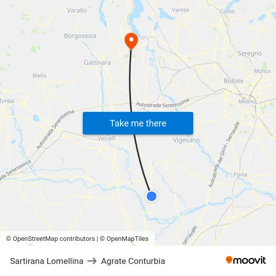 Sartirana Lomellina to Agrate Conturbia map