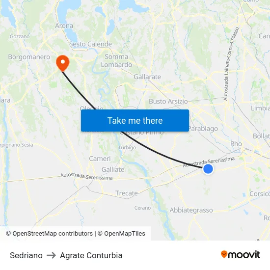Sedriano to Agrate Conturbia map