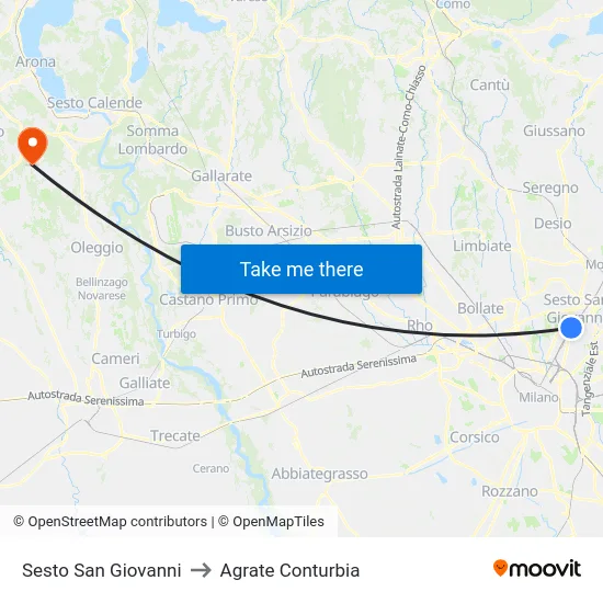 Sesto San Giovanni to Agrate Conturbia map