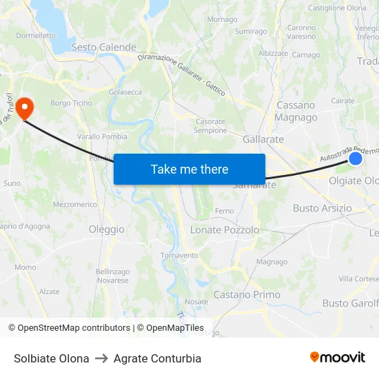 Solbiate Olona to Agrate Conturbia map