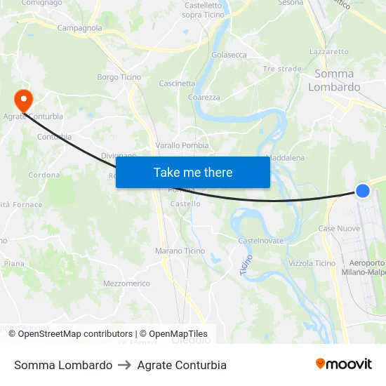 Somma Lombardo to Agrate Conturbia map