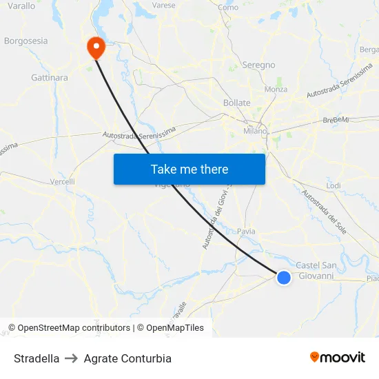 Stradella to Agrate Conturbia map