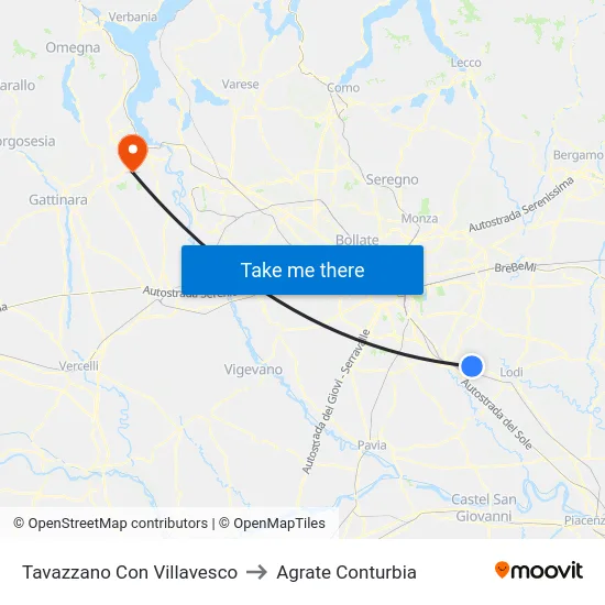 Tavazzano Con Villavesco to Agrate Conturbia map
