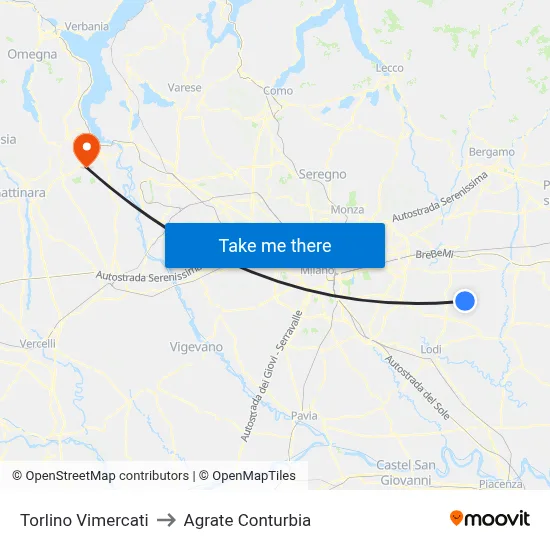 Torlino Vimercati to Agrate Conturbia map
